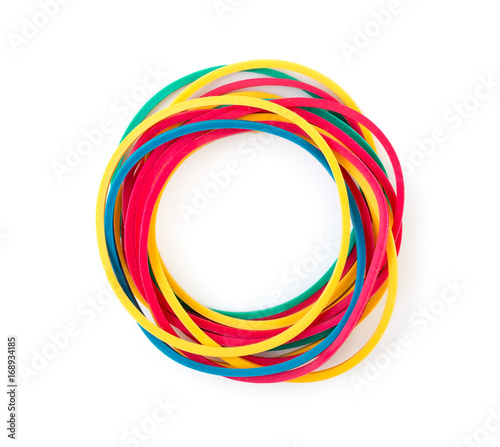 Pile of colorful rubber bands isolated on a white background