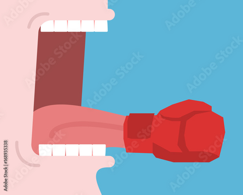 Open mouth and tongue boxing glove. Protection in dispute