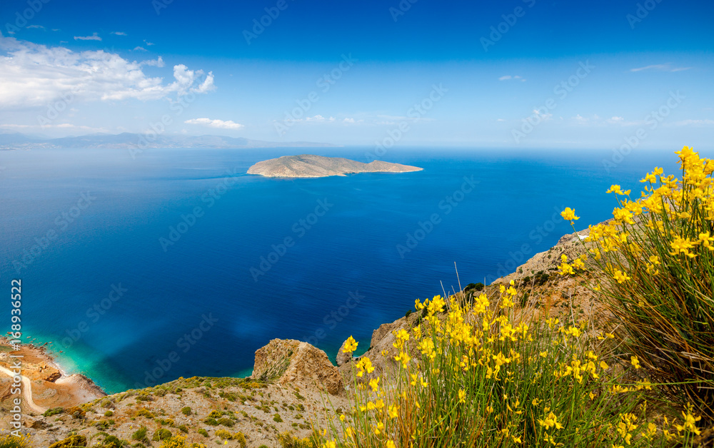 View of Mirabello Bay and Pseira Island, Sitia, Crete, Greece