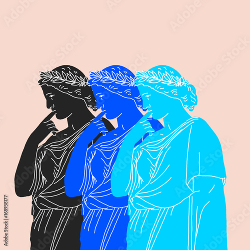 Illustration of pensive triple Antigone  photo