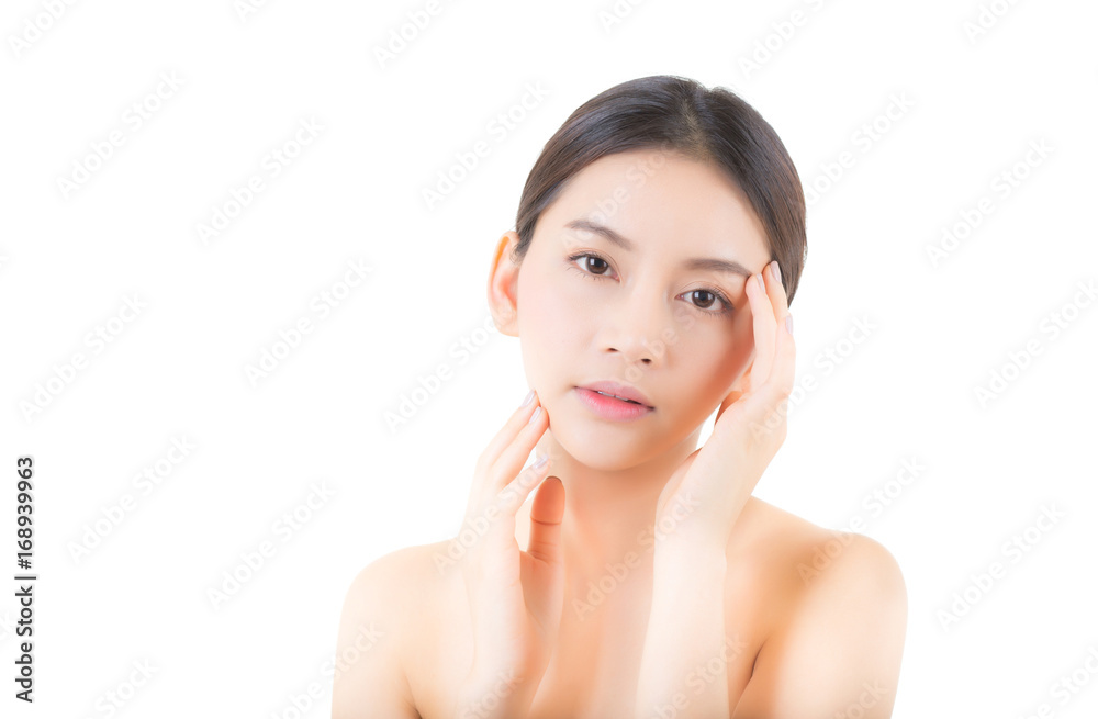 Beautiful girl with makeup, woman and skin care concept / attractive asia girl smilling on face isolated on white background. Beautiful girl with makeup, woman and skin care concept / attractive asia girl smilling on face isolated on white background.
