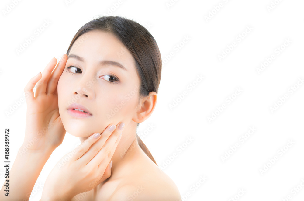 Beautiful girl with makeup, woman and skin care concept / attractive asia girl smilling on face isolated on white background. Beautiful girl with makeup, woman and skin care concept / attractive asia girl smilling on face isolated on white background.