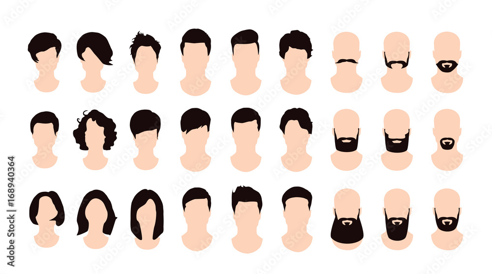 Male and female hairstyles set, beards and mustaches. Flat style Stock Vector | Adobe Stock Male and female hairstyles set, beards and mustaches. Flat style Stock Vector | Adobe Stock