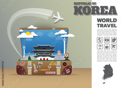 South Korea Landmark Global Travel And Journey Infographic luggage.3D Design Vector Template.vector/illustration. can be used for your business, advertisement or artwork