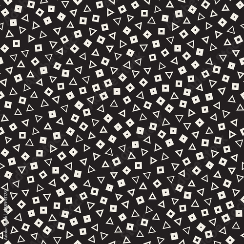 Seamless primitive jumble minimalism patterns. Randomly scattered geometric shapes. Abstract background design