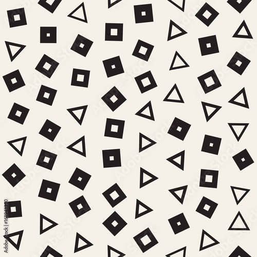 Seamless primitive jumble minimalism patterns. Randomly scattered geometric shapes. Abstract background design