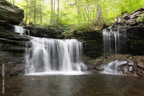 Scenic Waterfall in Ricketts Glen State Park in The Poconos in Pennsylvania