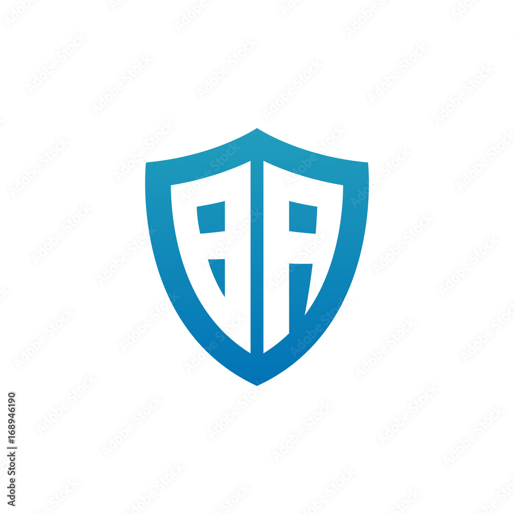 Initial letter BA, shield logo, modern blue color Initial letter BA, shield logo, modern blue color