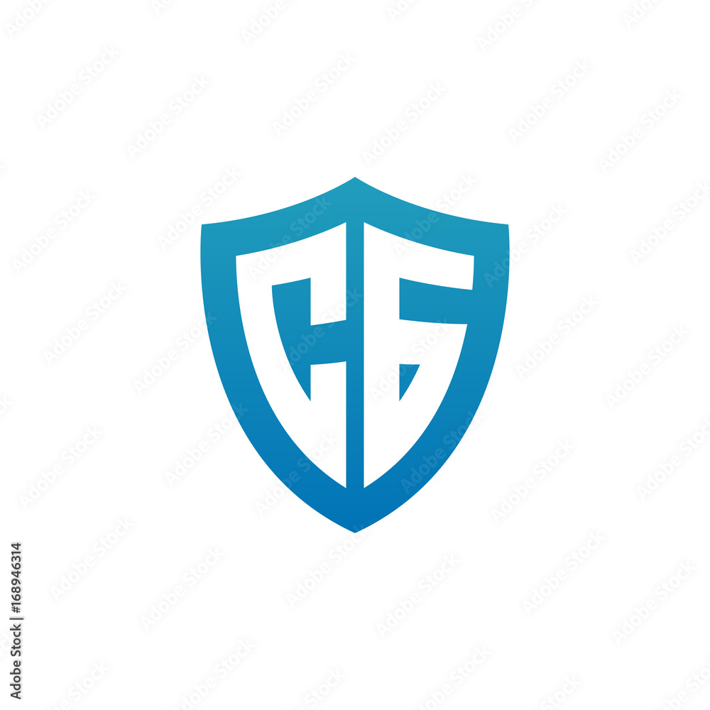 Initial letter CG, shield logo, modern blue color Initial letter CG, shield logo, modern blue color