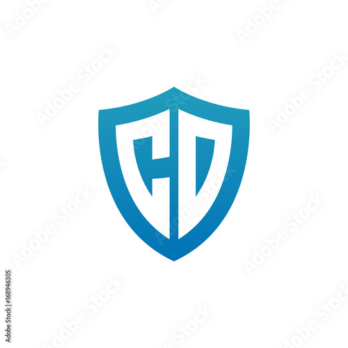 Initial letter CD, shield logo, modern blue color