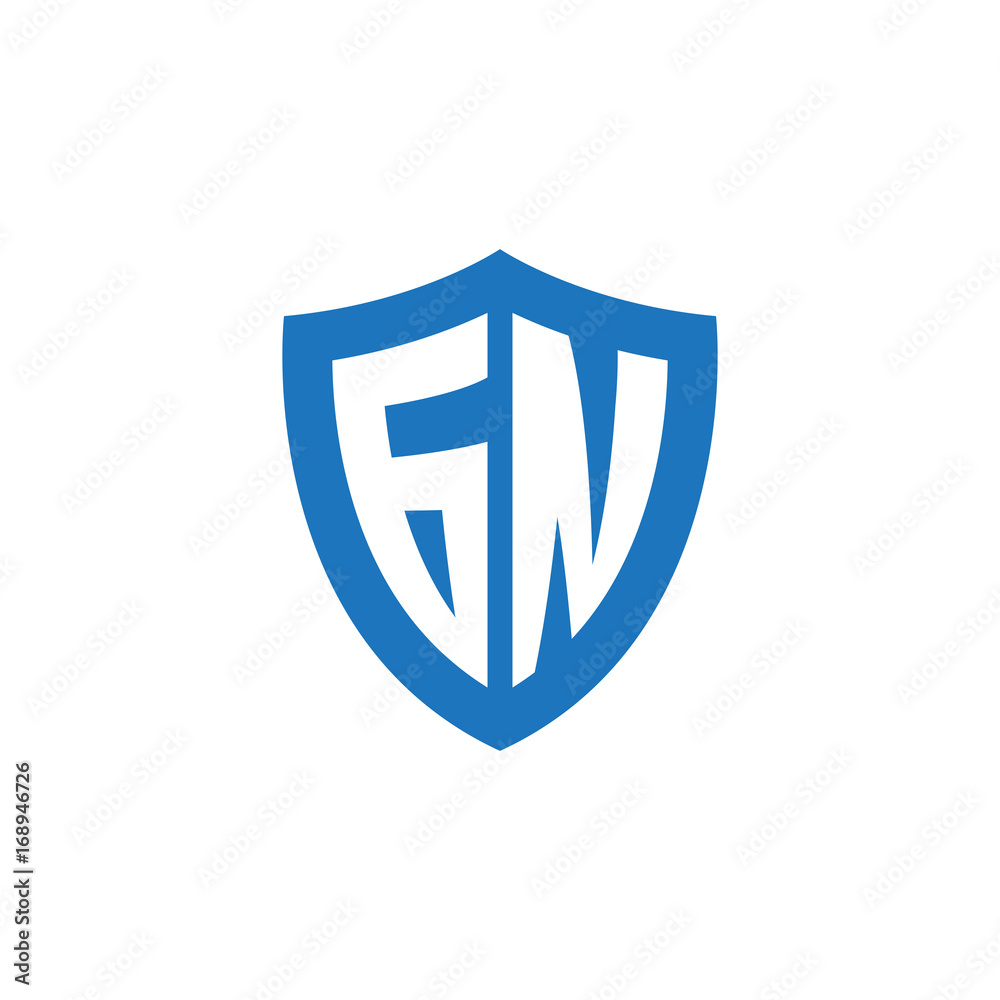 Initial letter GN, shield logo, modern blue color