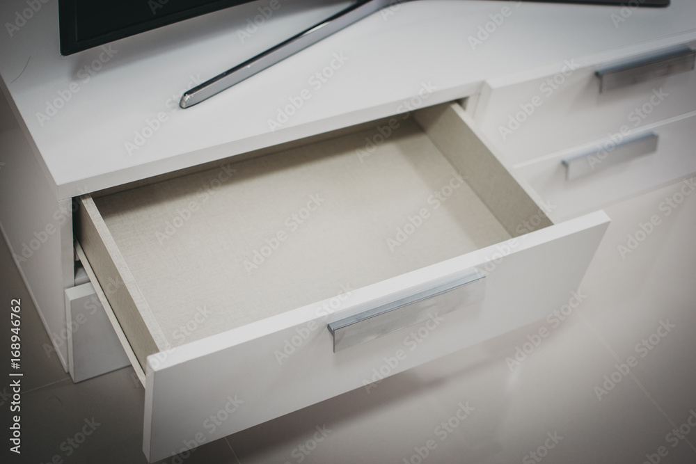 White drawer open - obrazy, fototapety, plakaty 