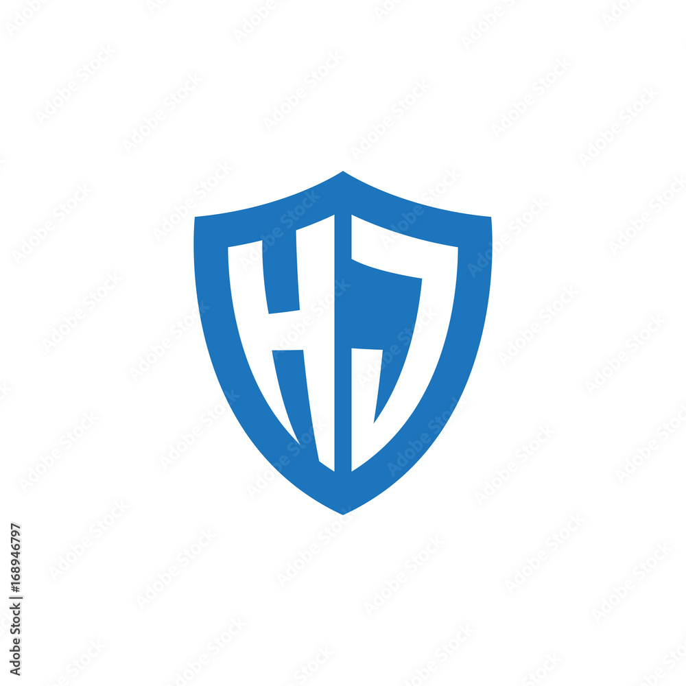 Initial letter HJ, shield logo, modern blue color