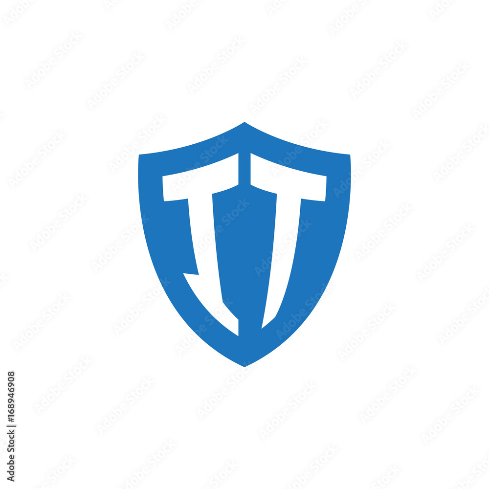 Initial letter IT, shield logo, modern blue color Initial letter IT, shield logo, modern blue color