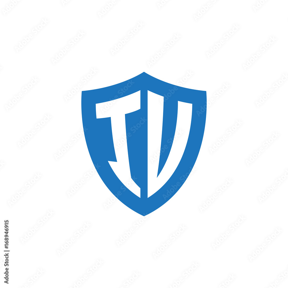 Initial letter IV, shield logo, modern blue color Initial letter IV, shield logo, modern blue color