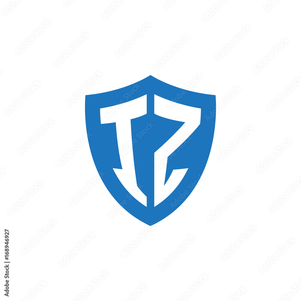 Initial letter IZ, shield logo, modern blue color Initial letter IZ, shield logo, modern blue color