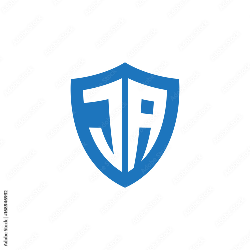 Initial letter JA, shield logo, modern blue color Initial letter JA, shield logo, modern blue color