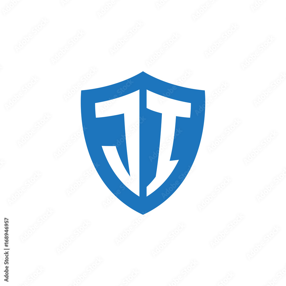 Initial letter JI, shield logo, modern blue color Initial letter JI, shield logo, modern blue color