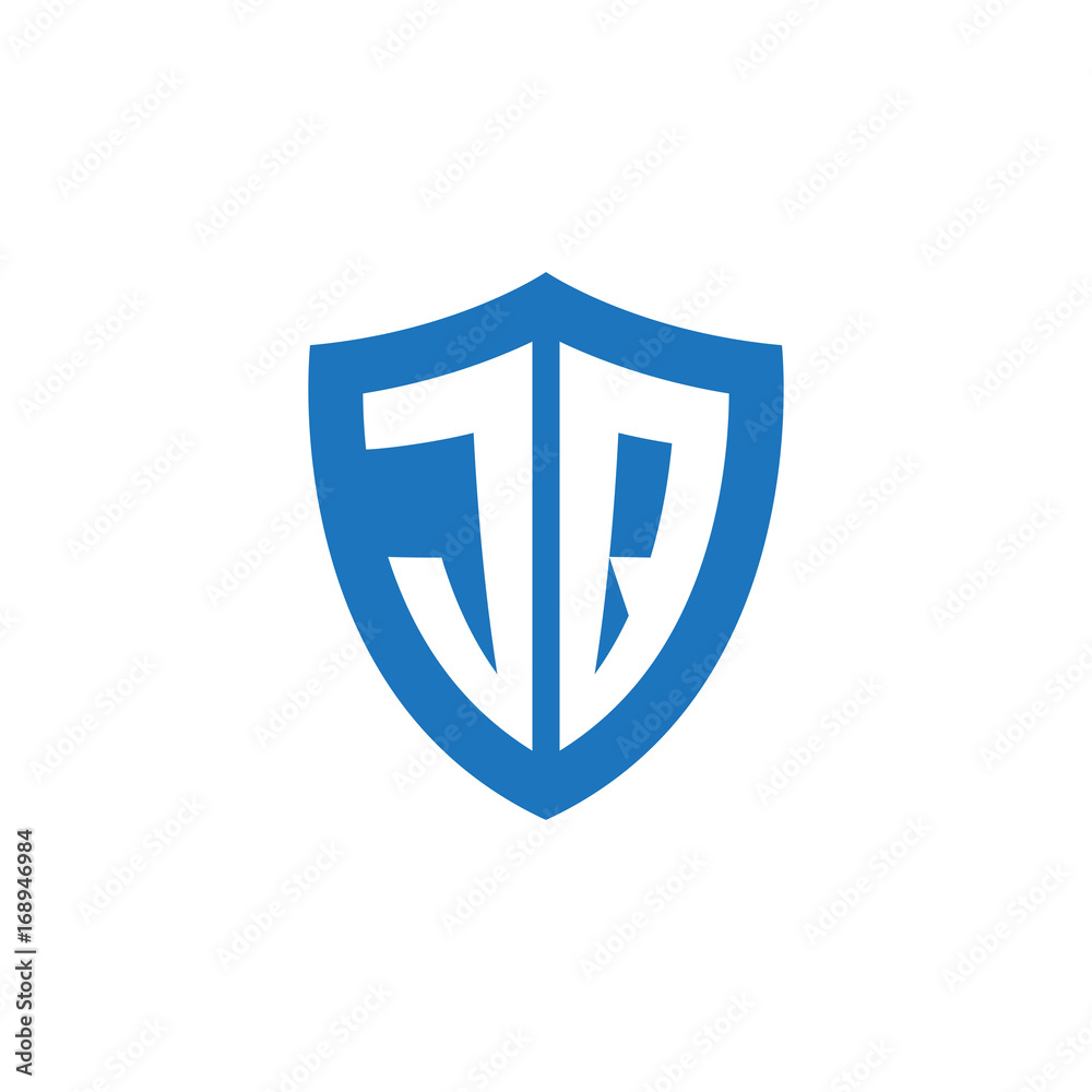 Initial letter JQ, shield logo, modern blue color Initial letter JQ, shield logo, modern blue color