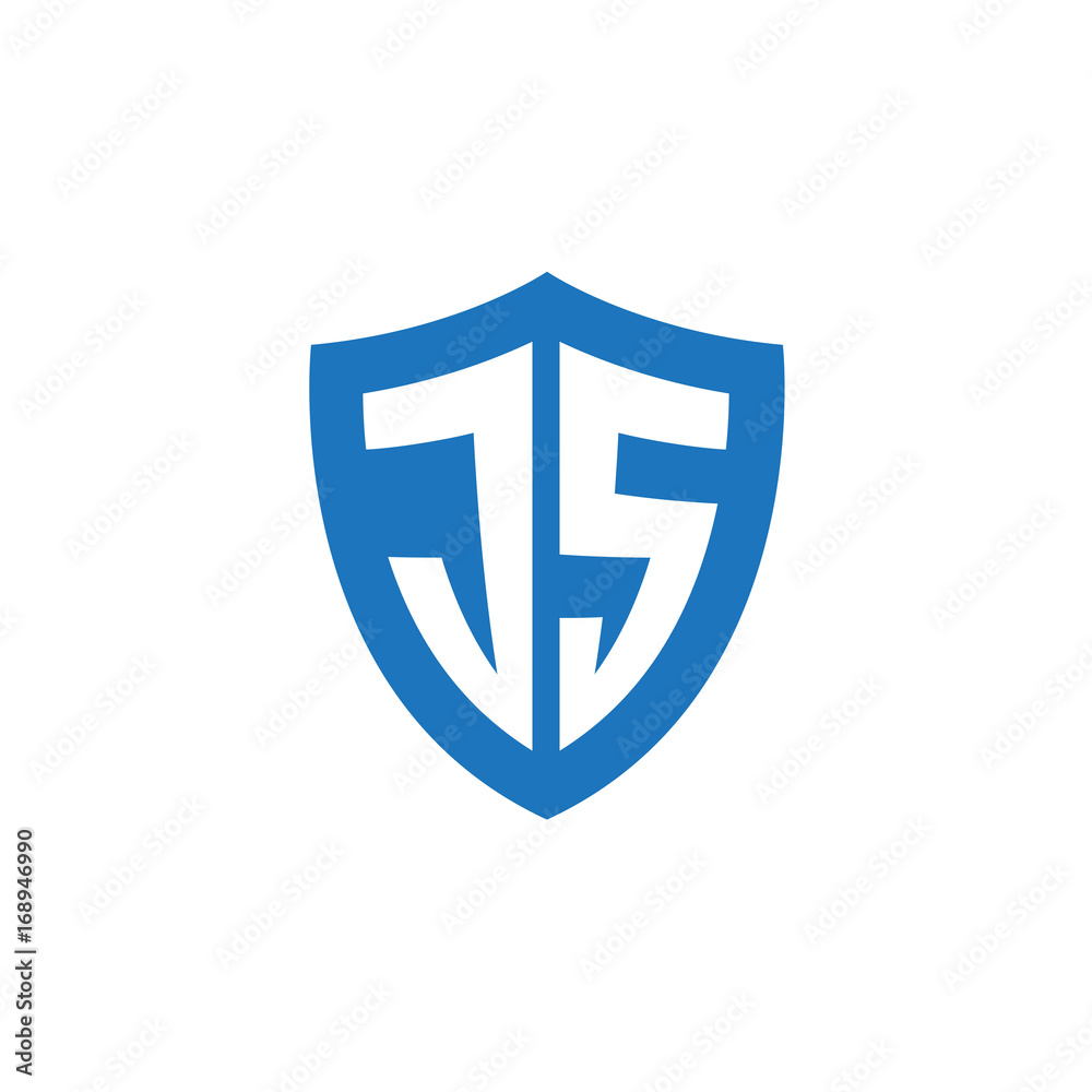Initial letter JS, shield logo, modern blue color Initial letter JS, shield logo, modern blue color