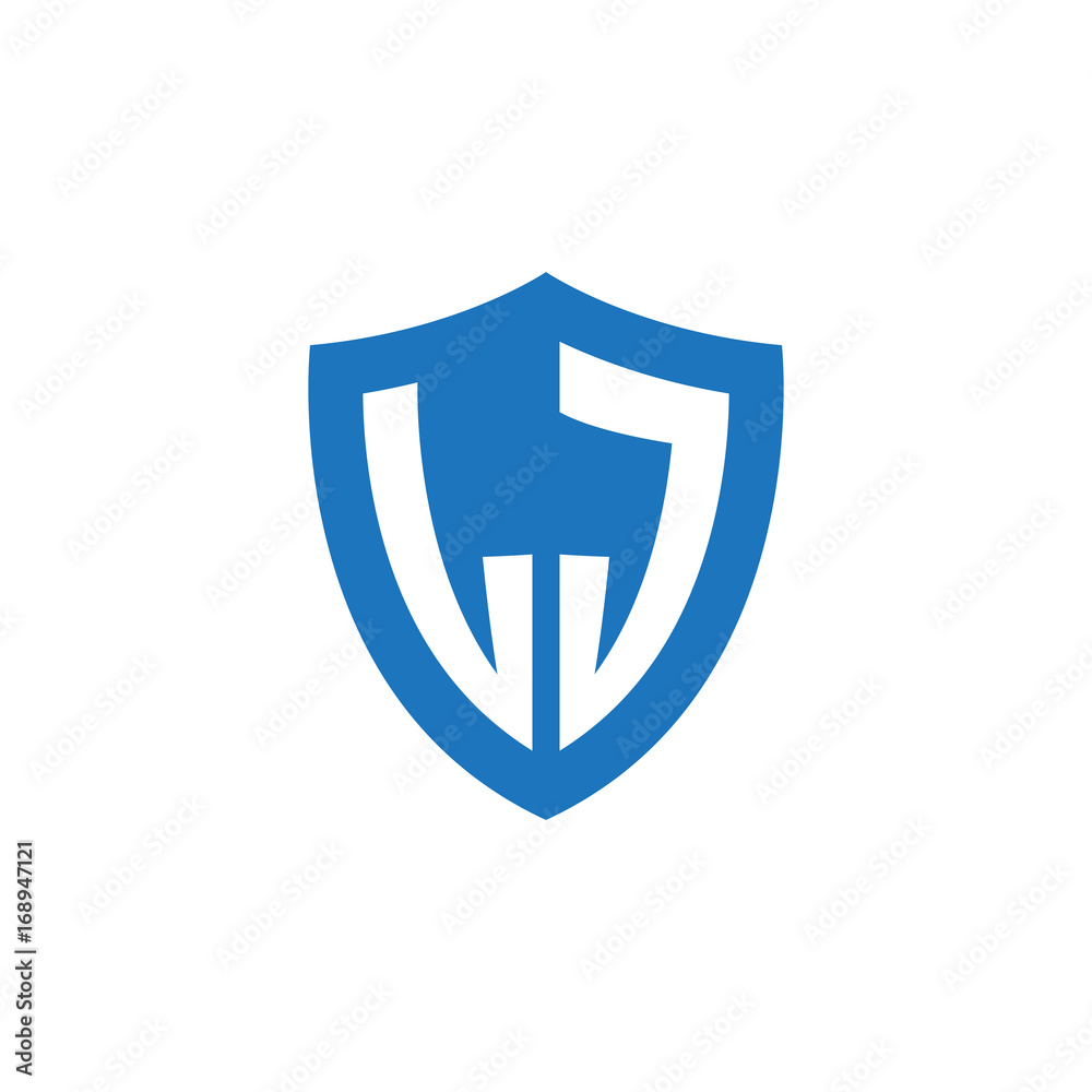 Initial letter LJ, shield logo, modern blue color Initial letter LJ, shield logo, modern blue color