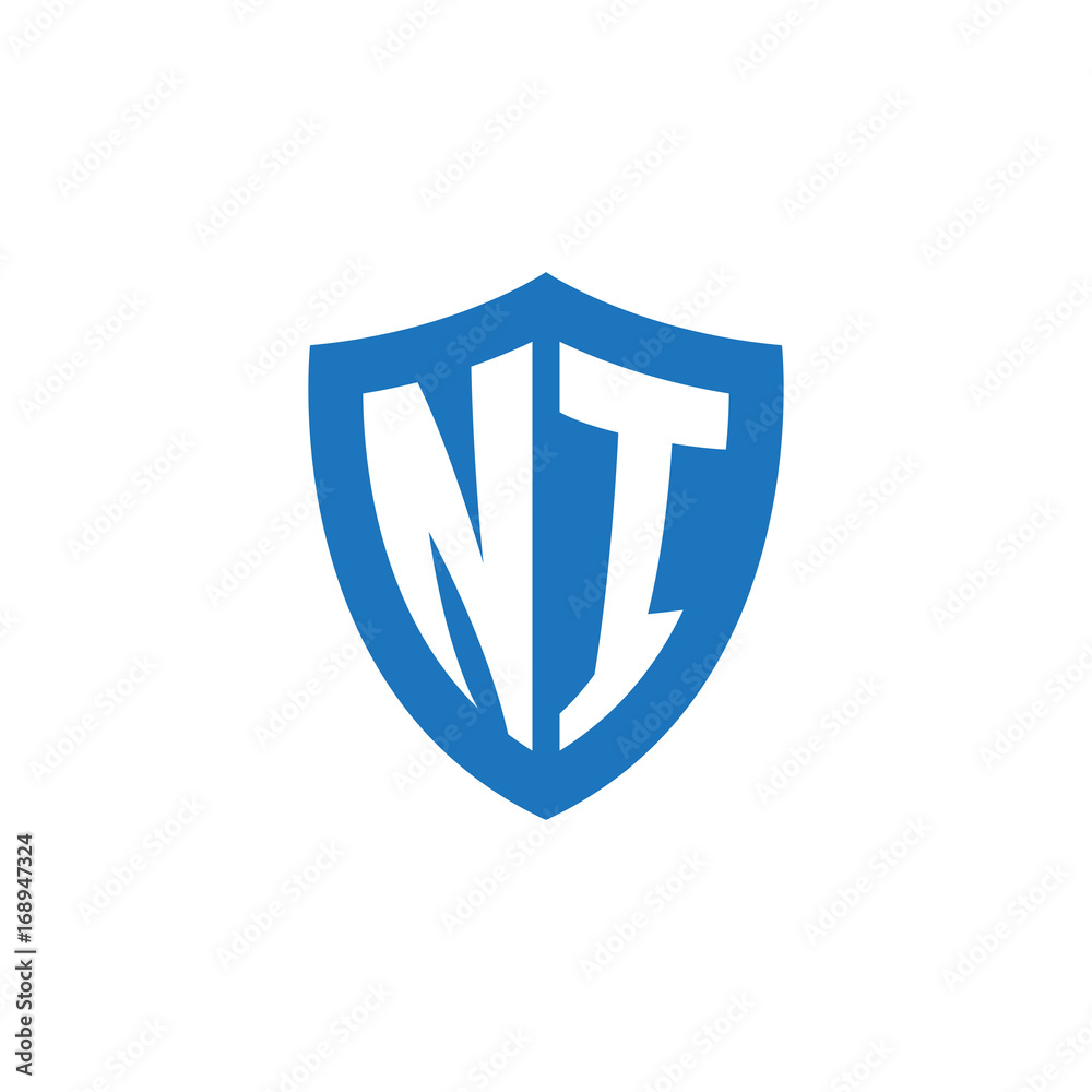 Initial letter NI, shield logo, modern blue color Initial letter NI, shield logo, modern blue color