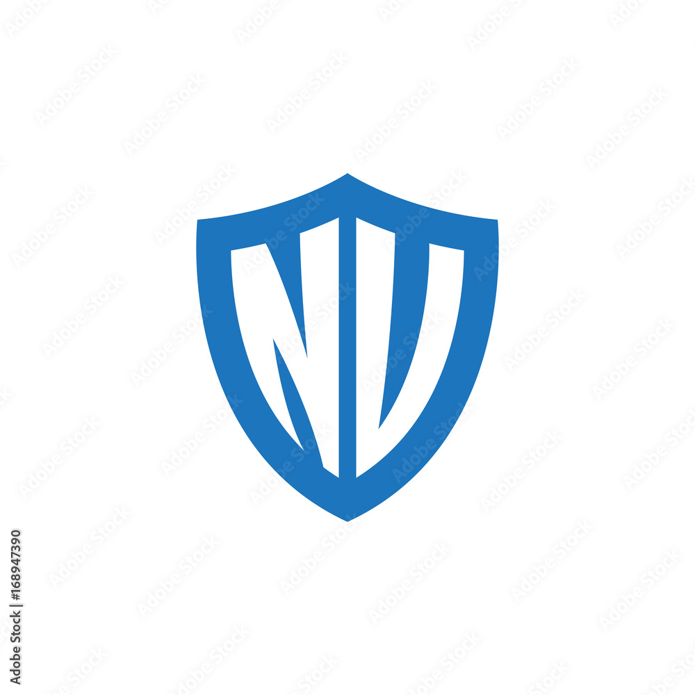 Initial letter NV, shield logo, modern blue color Initial letter NV, shield logo, modern blue color
