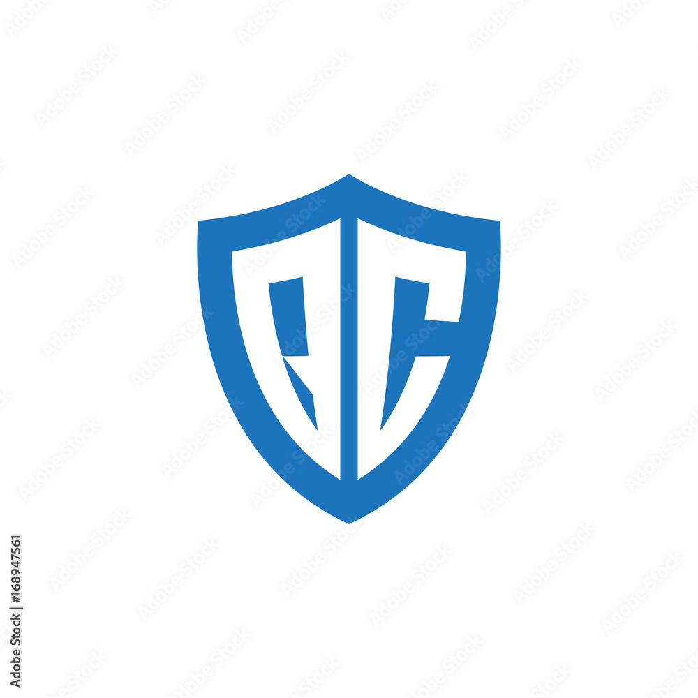 Initial letter QC, shield logo, modern blue color Initial letter QC, shield logo, modern blue color