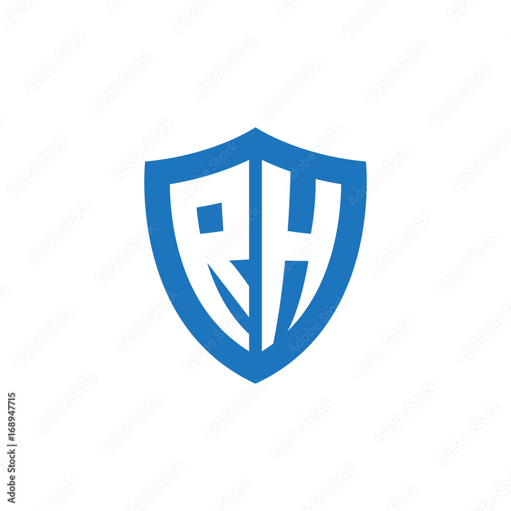 Initial letter RH, shield logo, modern blue color Initial letter RH, shield logo, modern blue color