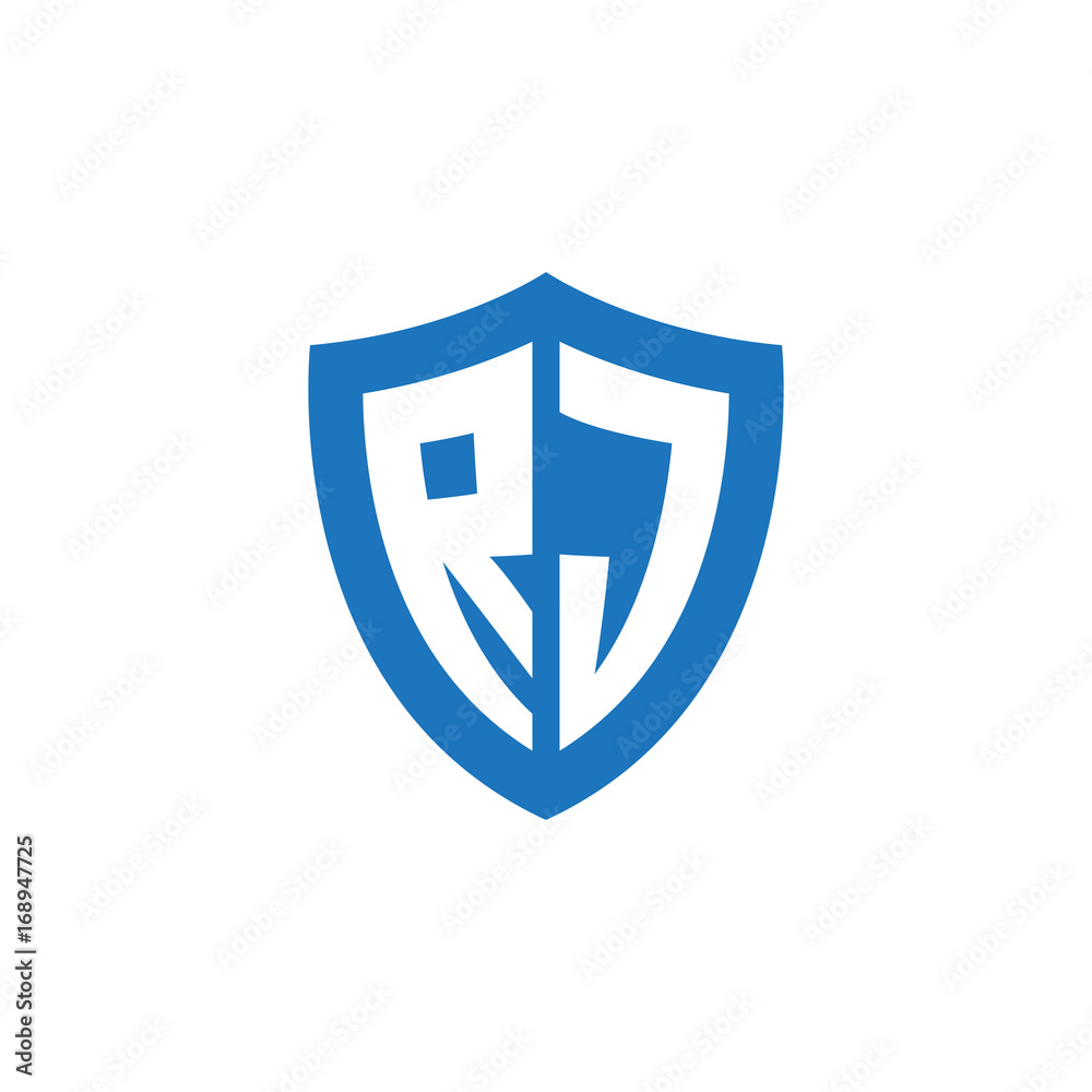 Initial letter RJ, shield logo, modern blue color Initial letter RJ, shield logo, modern blue color