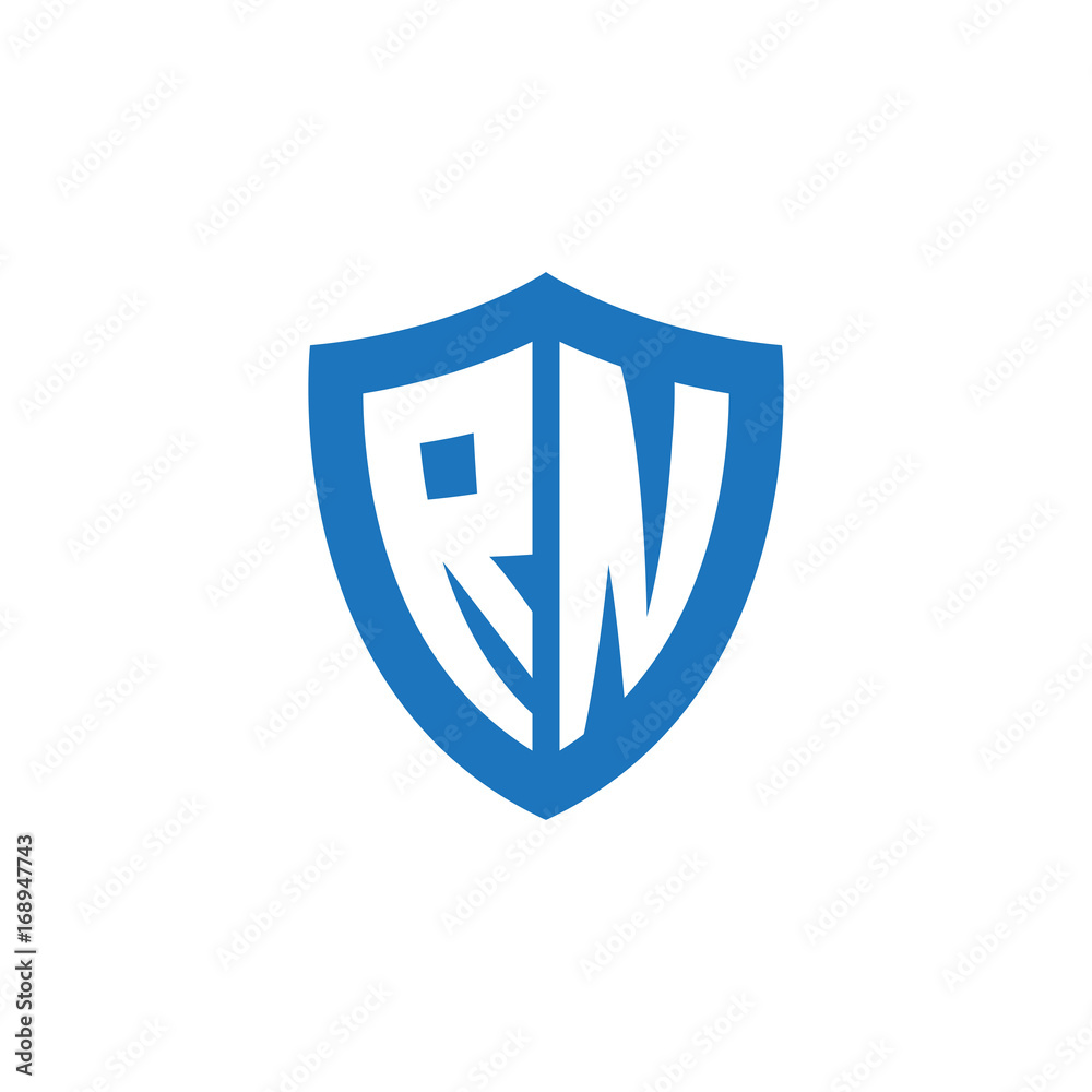 Initial letter RN, shield logo, modern blue color Initial letter RN, shield logo, modern blue color
