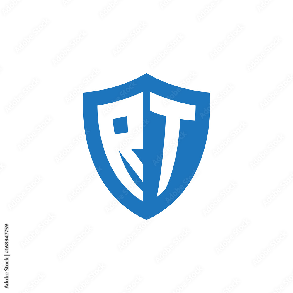 Initial letter RT, shield logo, modern blue color Initial letter RT, shield logo, modern blue color