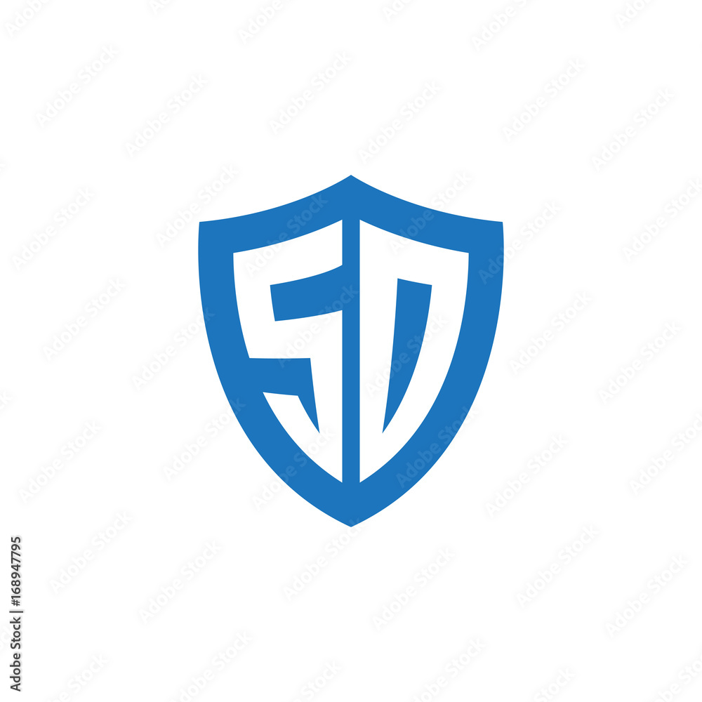 Initial letter SD, SO, shield logo, modern blue color Initial letter SD, SO, shield logo, modern blue color