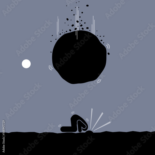 Man trying to avoid problem by being an ostrich. He burrow his head on the ground to ignore a harsh reality.