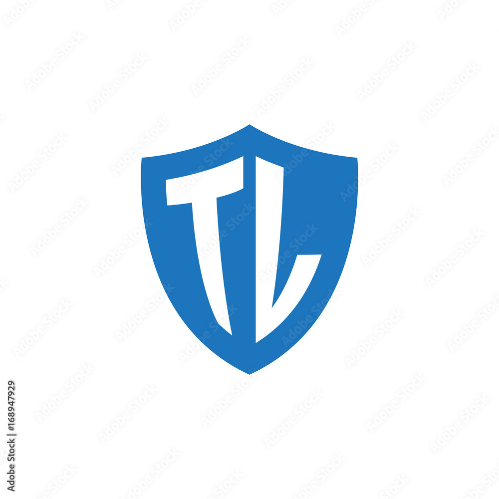 Initial letter TL, shield logo, modern blue color Initial letter TL, shield logo, modern blue color