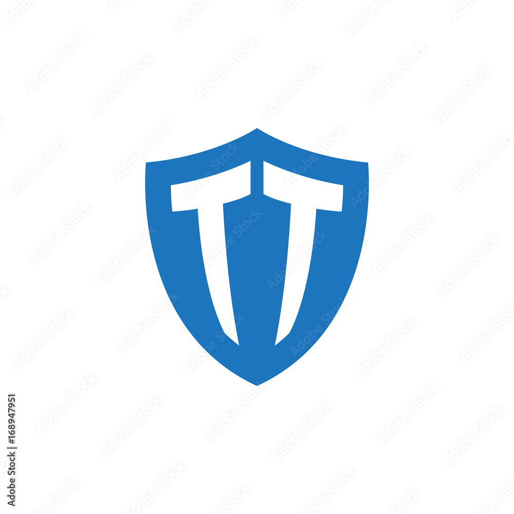 Initial letter TT, shield logo, modern blue color Initial letter TT, shield logo, modern blue color