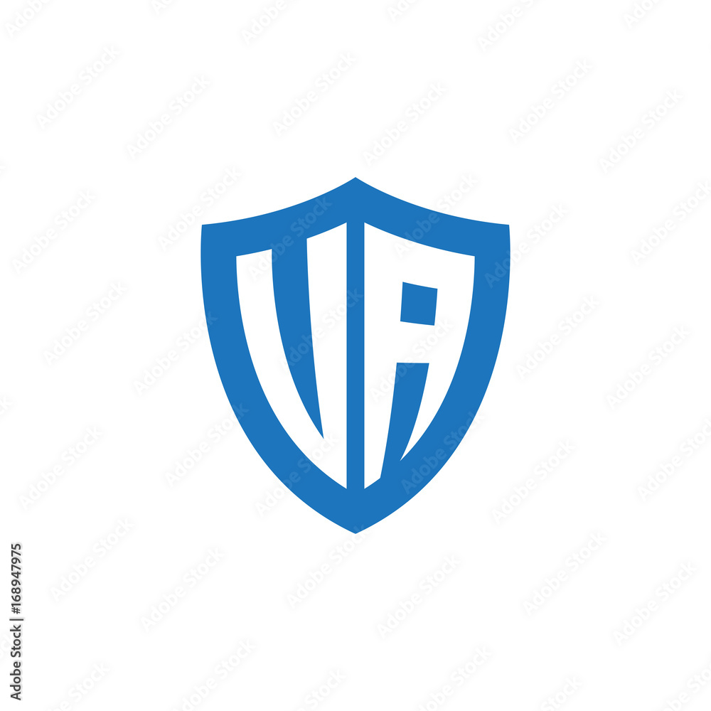 Initial letter UA, VA, shield logo, modern blue color Initial letter UA, VA, shield logo, modern blue color