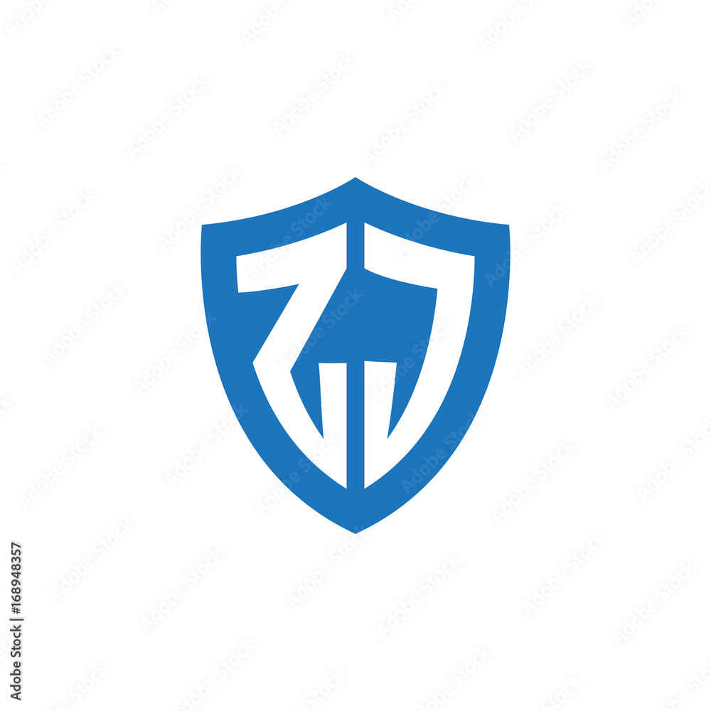 Initial letter ZJ, shield logo, modern blue color Initial letter ZJ, shield logo, modern blue color