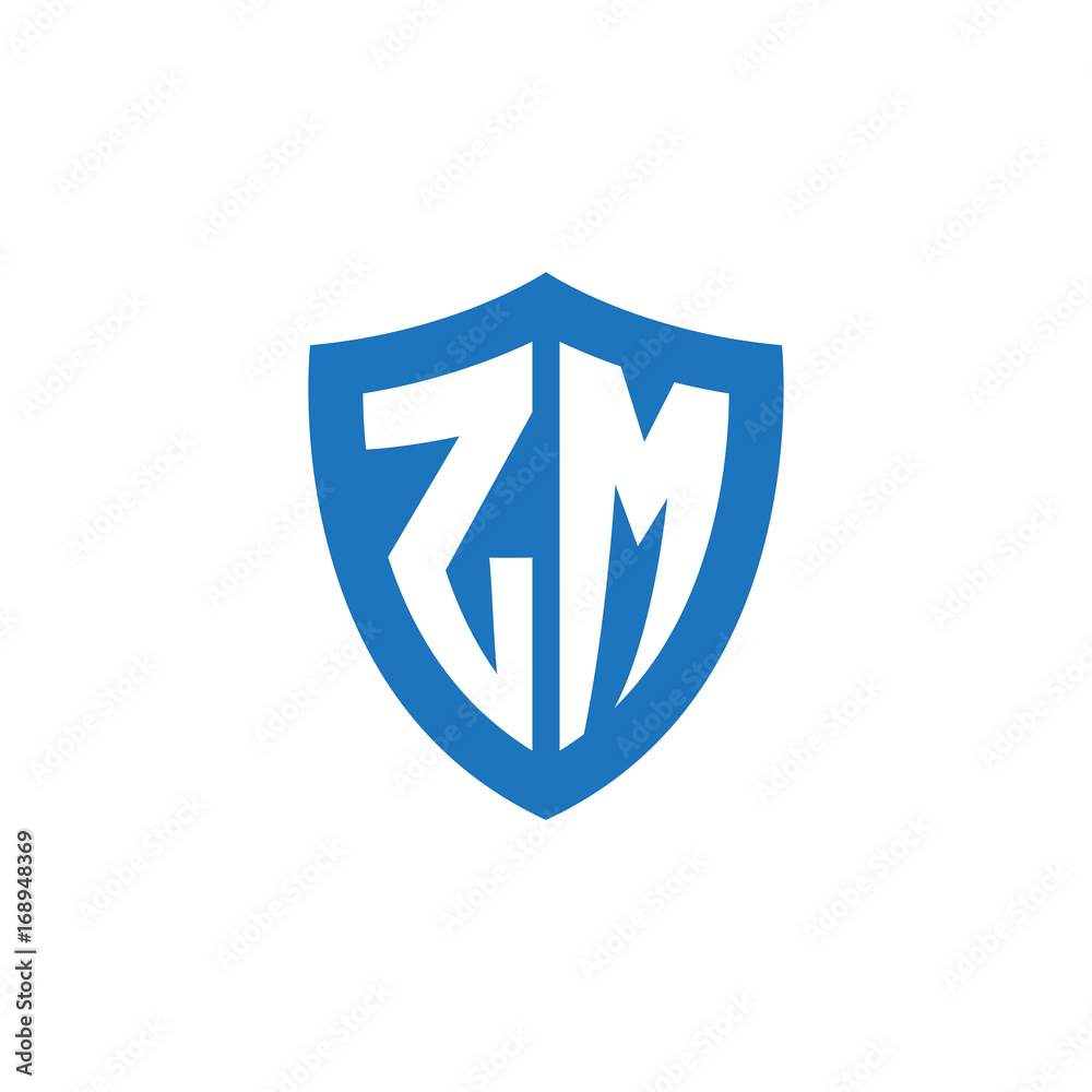 Initial letter ZM, shield logo, modern blue color