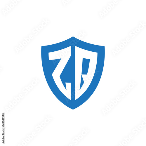 Initial letter ZQ, shield logo, modern blue color