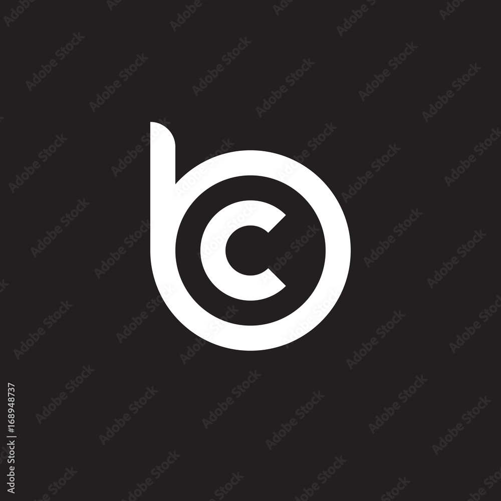 Initial lowercase letter logo bc, cb, c inside b, monogram rounded shape, white color on black background Initial lowercase letter logo bc, cb, c inside b, monogram rounded shape, white color on black background