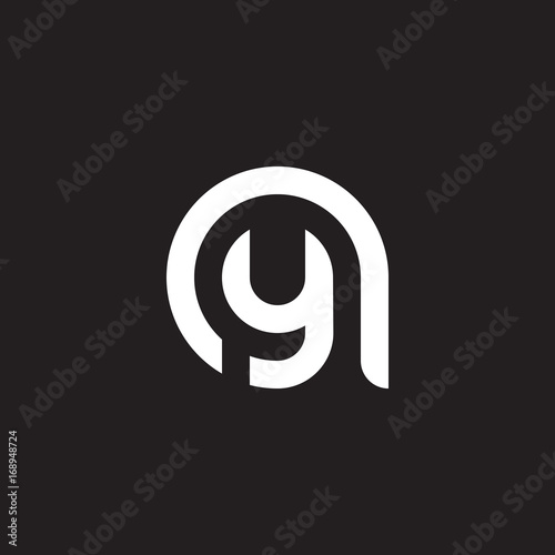 Initial lowercase letter logo ay, ya, y inside a, monogram rounded shape, white color on black background

