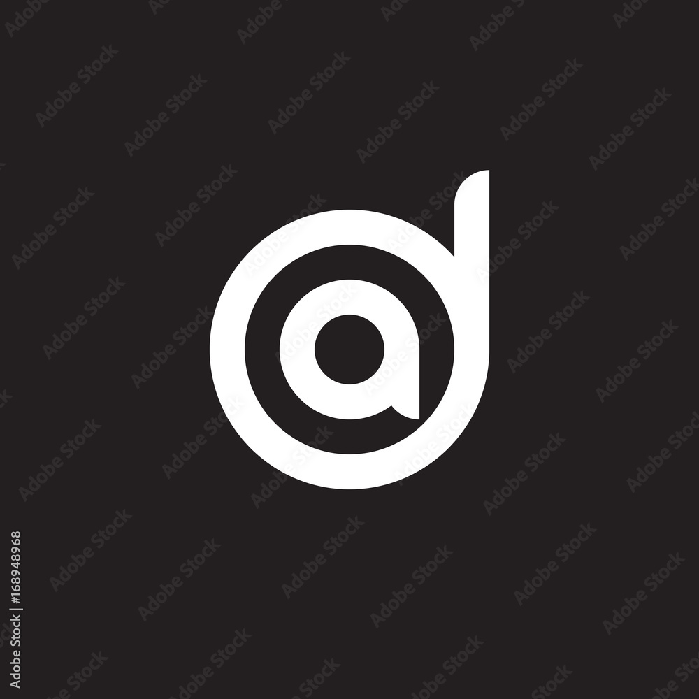 Initial lowercase letter logo da, ad, a inside d, monogram rounded shape, white color on black background Initial lowercase letter logo da, ad, a inside d, monogram rounded shape, white color on black background