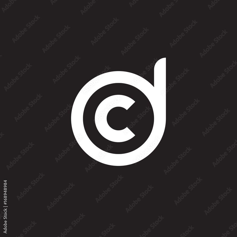 Initial lowercase letter logo dc, cd, c inside d, monogram rounded shape, white color on black background Initial lowercase letter logo dc, cd, c inside d, monogram rounded shape, white color on black background