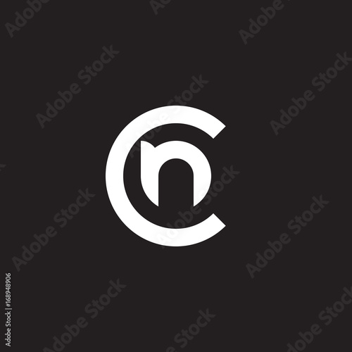Initial lowercase letter logo cn, nc, c, n inside c, monogram rounded shape, white color on black background