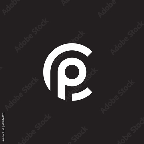 Initial lowercase letter logo cp,pc, p inside c, monogram rounded shape, white color on black background photo