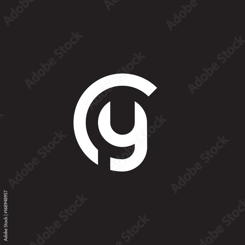Initial lowercase letter logo cy, yc, y inside c, monogram rounded shape, white color on black background