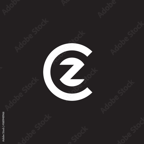 Initial lowercase letter logo cz, zc, z inside c, monogram rounded shape, white color on black background