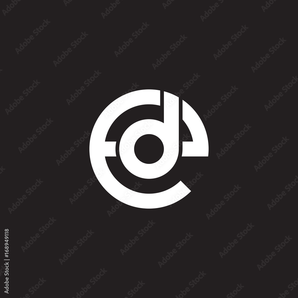 Initial lowercase letter logo ed, de, d inside e, monogram rounded shape, white color on black background
