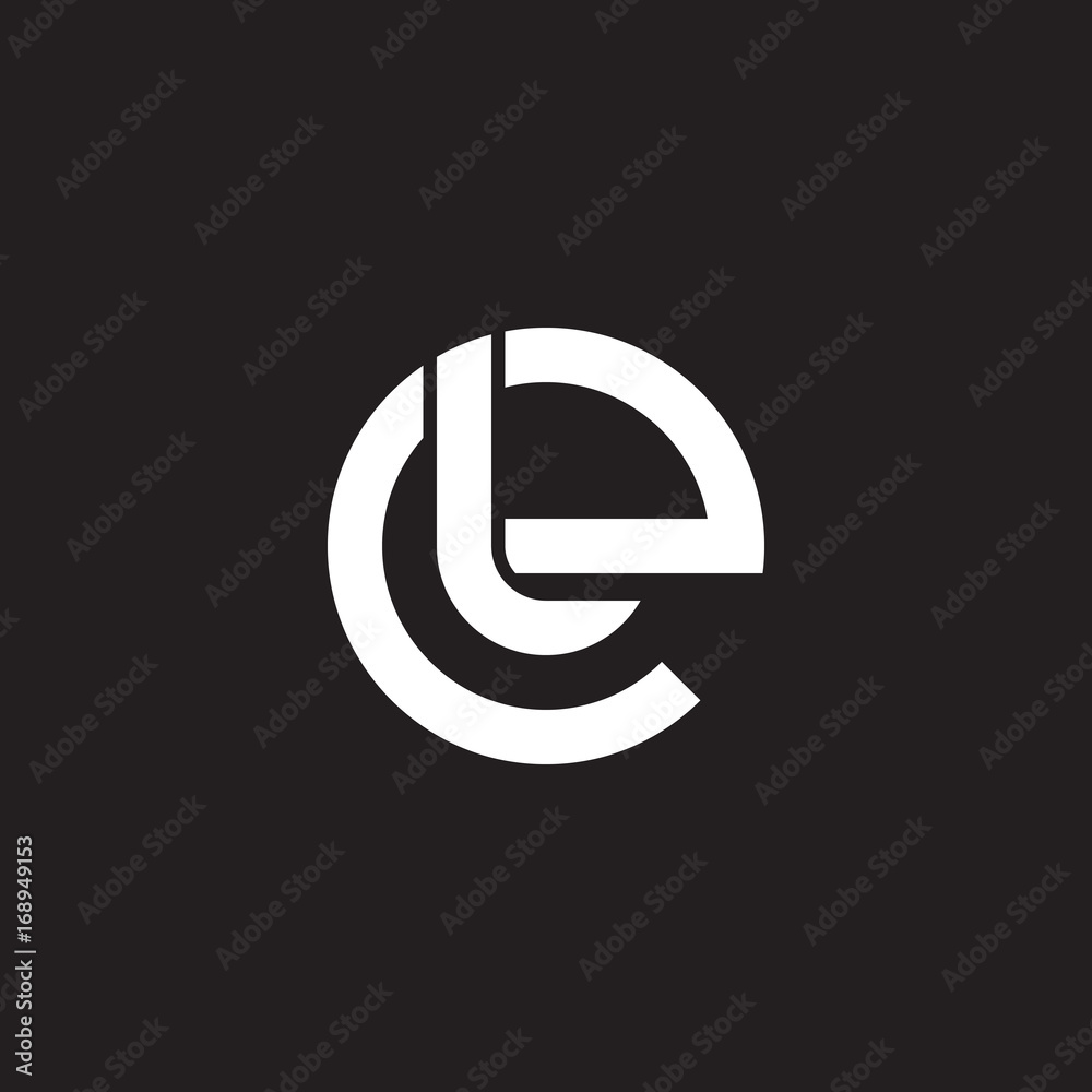 Initial lowercase letter logo el, le, l inside e, monogram rounded shape, white color on black background - obrazy, fototapety, plakaty 